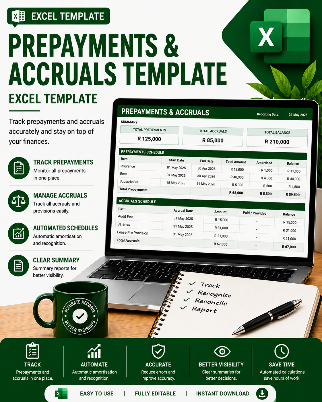 Prepayment and Accruals Excel Template
